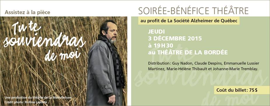 Invitation soirée-bénéfice théâtre au profit de La Société Alzheimer de Québec