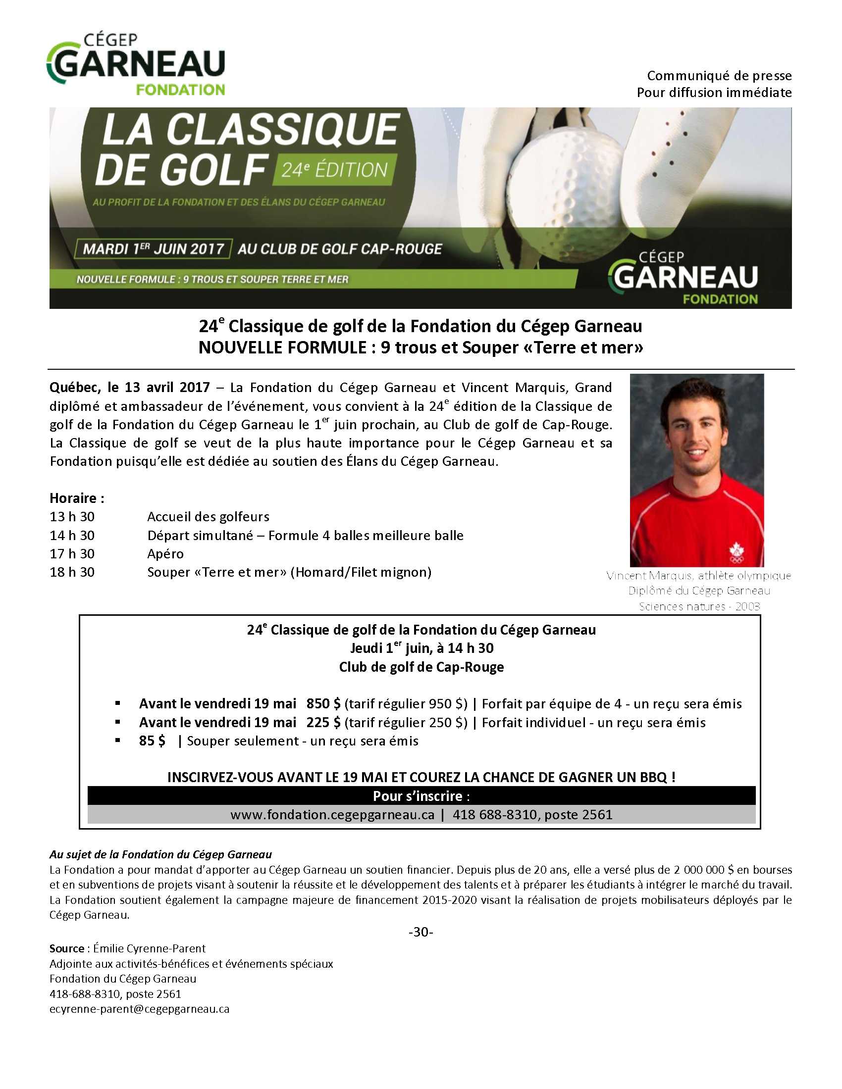 24e Classique de golf de la Fondation du Cégep Garneau