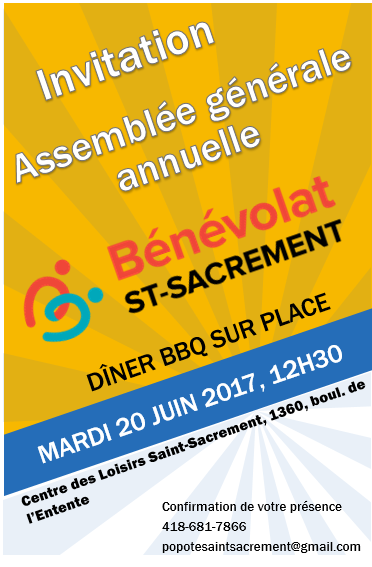 Invitaiton BBQ et AGA Bénévolat Saint-Sacrement (popote)