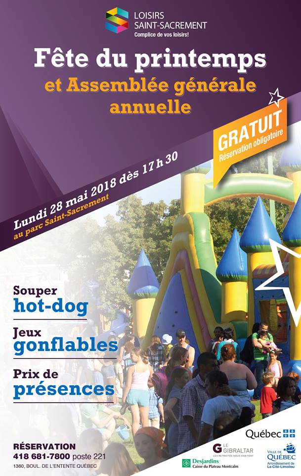 Fête du printemps et assemblée générale annuelle Loisir Saint-Sacrement 2018