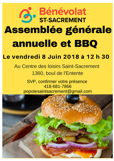 Invitation à notre Assemblée générale annuelle Bénévolat Saint-Sacrement (popote)