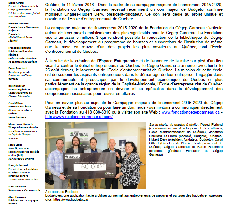 Campagne majeure de la fondation du CÉGEP Garneau