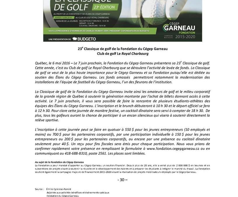 23e Classique de golf de la Fondation du Cégep Garneau